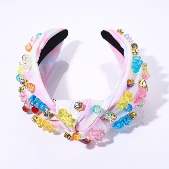 Fabric Headband Gummy Bear Embellished Knot Wide Turban Style for Women Girls main image 6